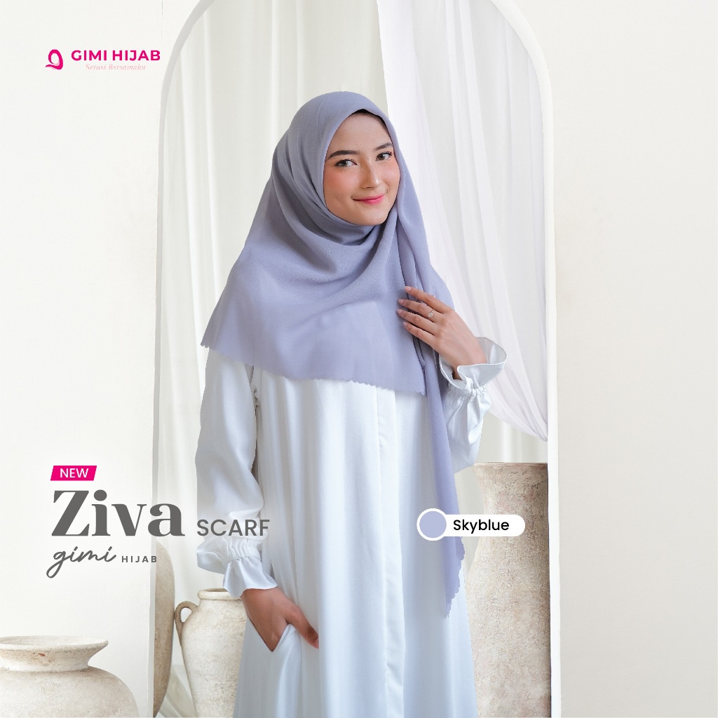 Gimi Hijab Ziva Scarf Premium Batch 1 - Scarf Premium Wanita Muslim Muslimah Hijab Segi Empat Basic Polos Terbaru Bahan Arabian Voile Warna Premium Kerudung Elegan Cantik Mewah Syari Kualitas Butik Best Seller-Skyblue