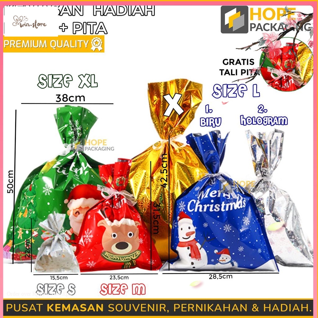 

Pernak Pernik natal / [Harga / 5 pcs] Plastik Kemasan Hadiah Natal + Pita/ Santa Gift Candy Bag Snowflake/ Souvenir Kue Kering
