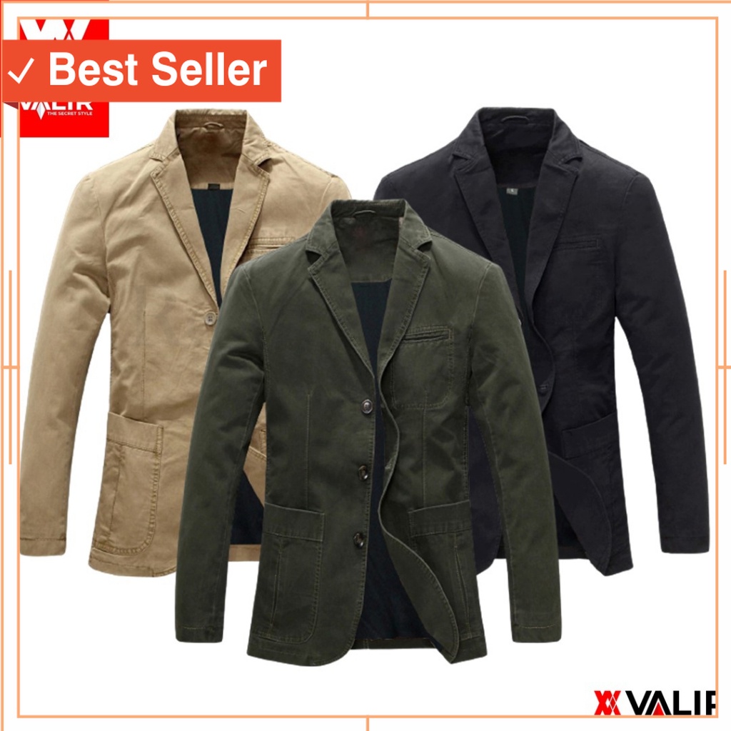 Jaket Murah Pria Keren Kekinian Korean Style - Valir Damon - Jaket Pria Blazer Casual Panjang Jaket Pria Semi Formal Jas Pria Korean Style Jaket Kantor Cowok Jaket Jubah Original Bahan Canvas Premium Terbaru Branded