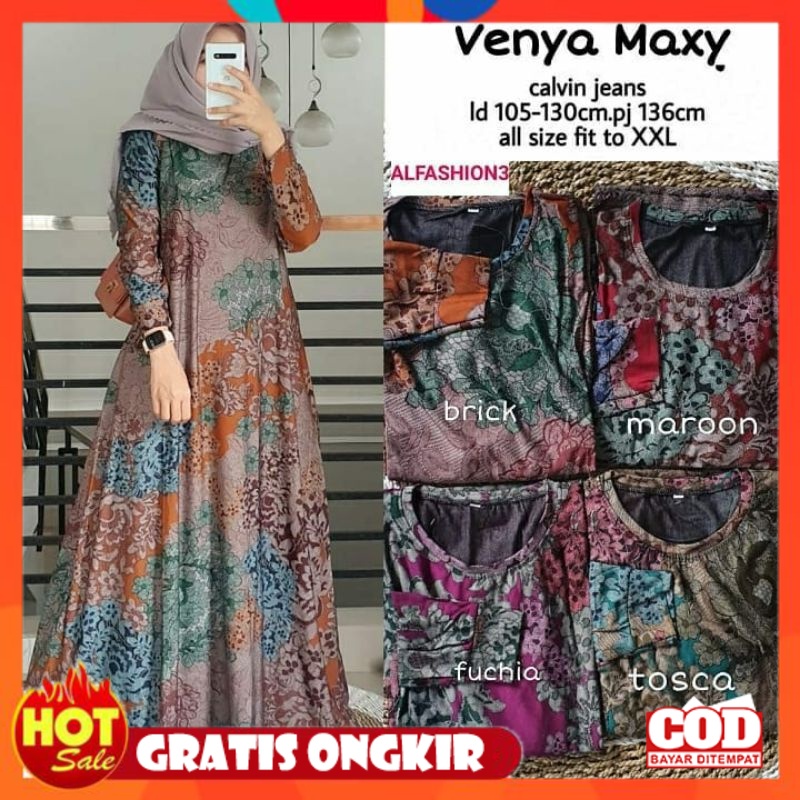 KAIN ADEM HALUS TEBAL / Venya Maxy Gamis Calvin Jeans Jumbo Merani Maxi Sarlita Motif Batik Super Ju
