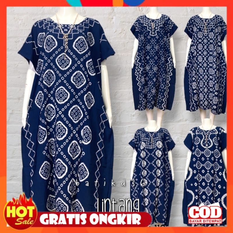 KAIN ADEM HALUS TEBAL / Daster rayon tebal motif klasik biru navy putih murah etnik tradisional keki