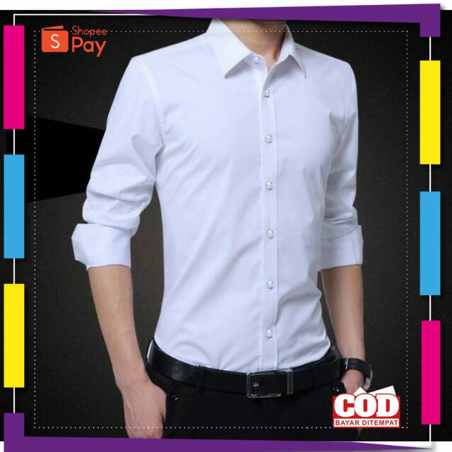 PREMIUM KOREAN STYLE / Kemeja pria SLIM FIT lengan panjang polos JUSMAN
