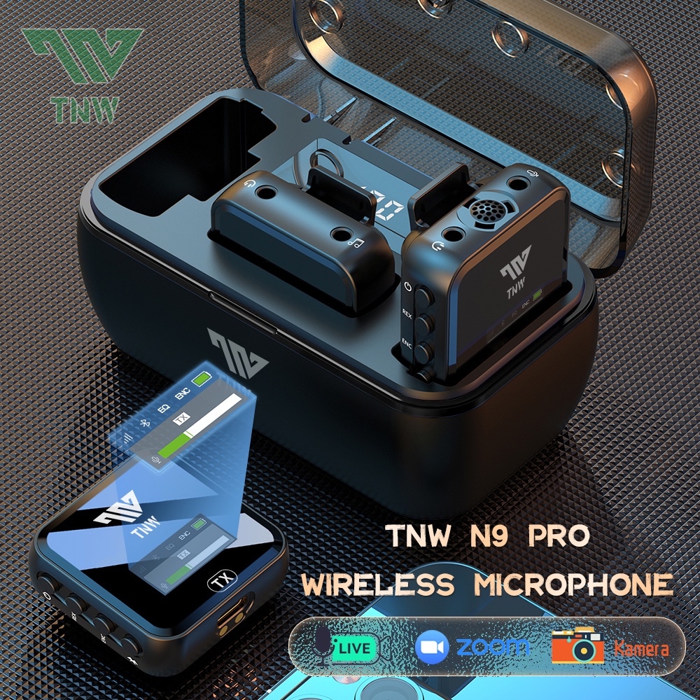 TNW N9 PRO Wireless Microphone Clip On Mic Hp dan Kamera Lavalier Mikrofon untuk Live Vlog Tiktok Yo