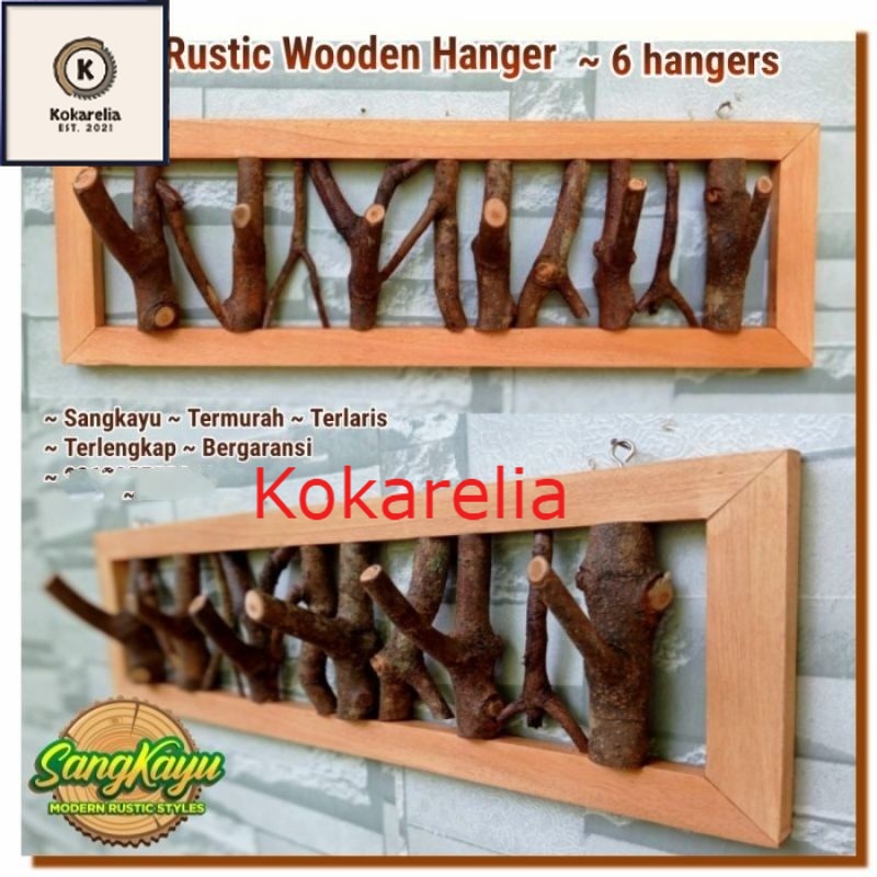 KOKARELIA Kapstok kayu rustic gantungan baju kayu Kapstok hanger dinding kayu