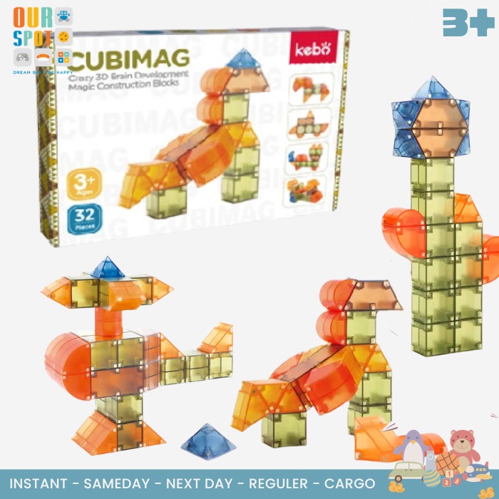 Magnetic tiles Cubimag 32 pcs - KEBO - mainan magnet