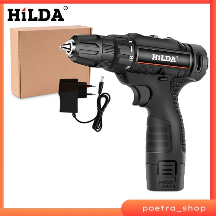 (Grosir) HILDA Mesin Bor 1Baterai Cordless 12V Bor Listrik