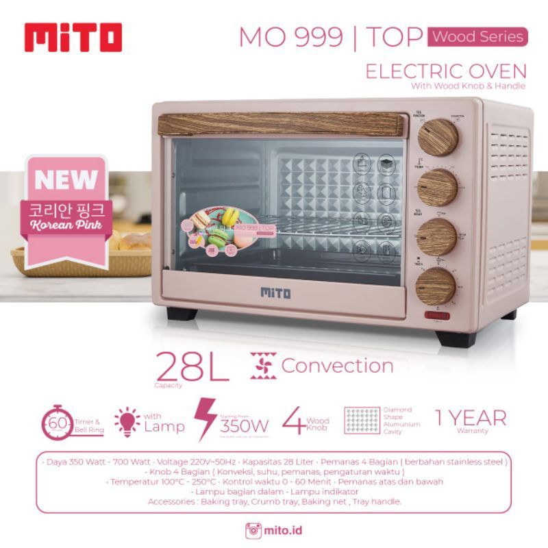 MITO ELECTRIK OVEN MO999 WOOD HANDLE/OVEN LISTRIK MITO 28Liter PEGANGAN KAYU