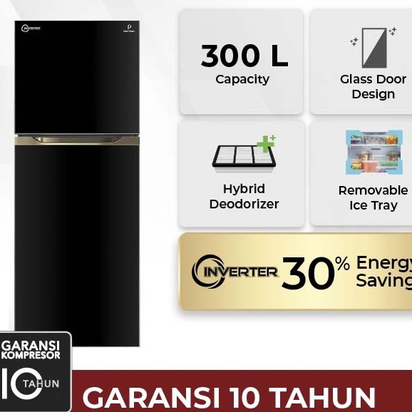 Kulkas POLYTRON Jumbo 300 Liter Inverter New Belleza Big Liter Inverter 2 pintu PRM 431X Garansi 10 