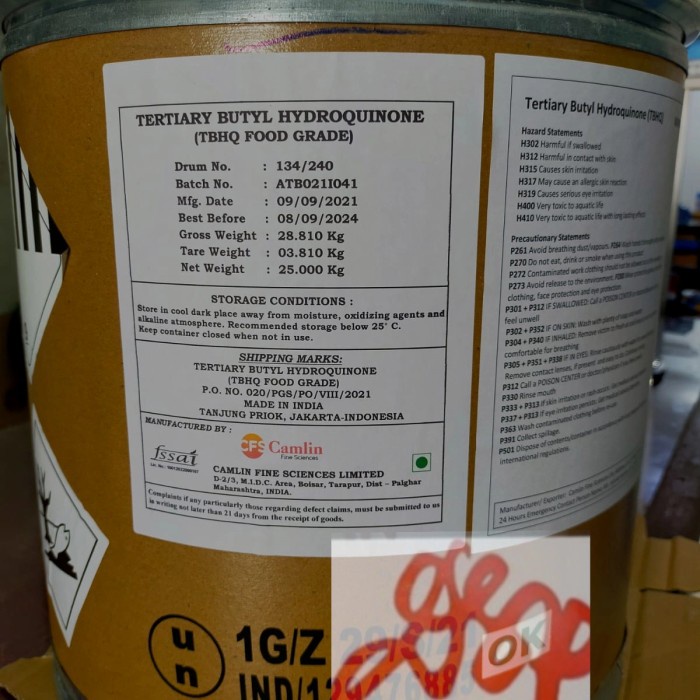 

Antioksidan TBHQ 500 gram ex. Yasho Industries India