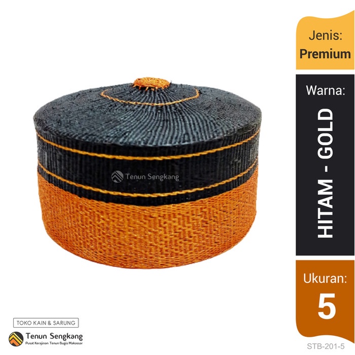 Songkok Peci Kopiah Recca Adat Khas Bugis Makassar Asli Seri Premium Hitam-Gold STB-201
