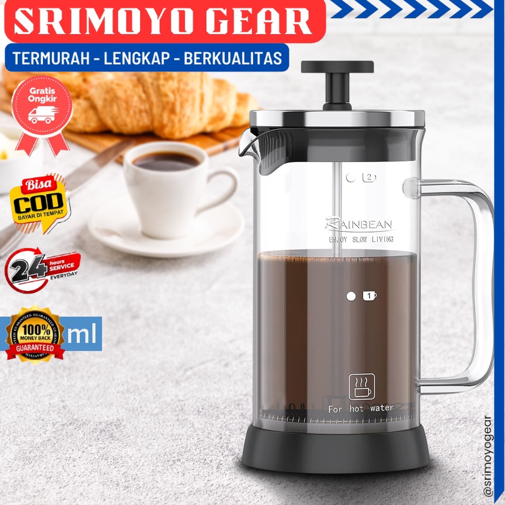 Teko Kopi French Press Coffee Maker Pot - Teko Kopi Press French Pembuat Kopi Tahan Panas & Dingin