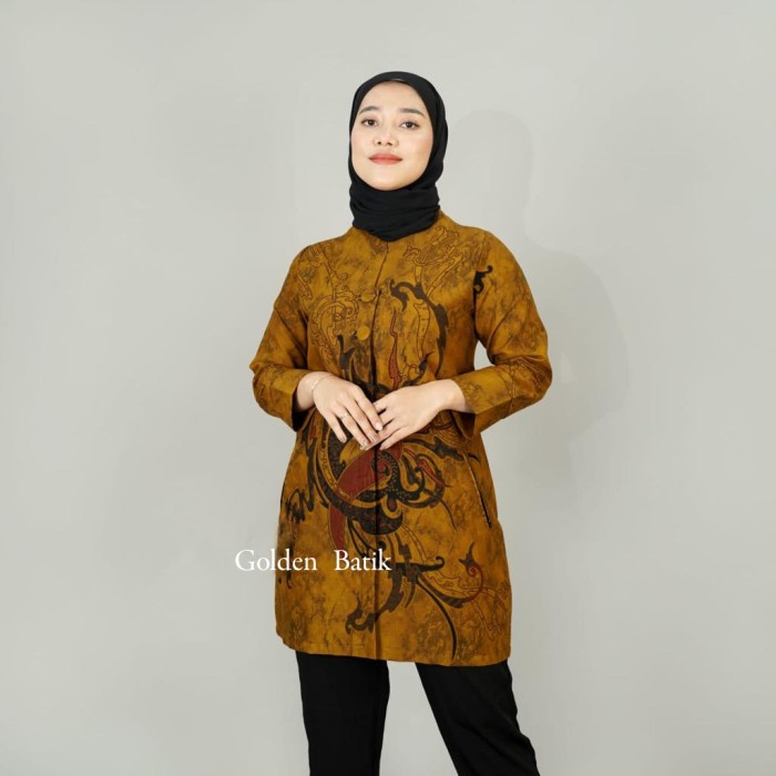 Baju Batik Atasan Wanita BLOUSE Katun Premium Lapis Furring Tricot 003 - Gold, S