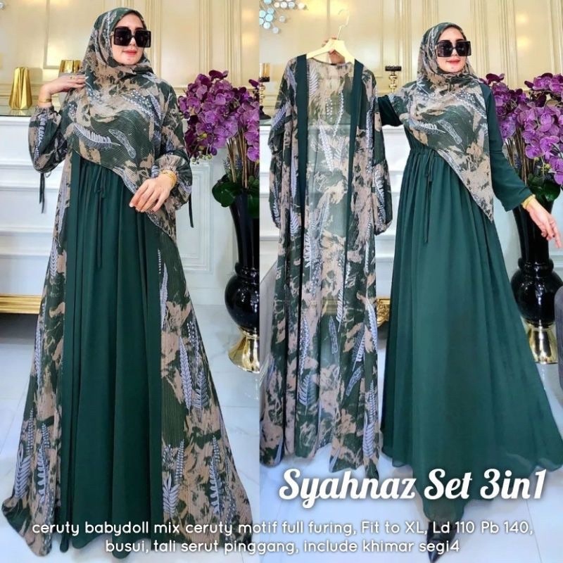 AS SYAHNAZ SET 3IN1 STANDAR DAN JUMBO / GAMIS KEKINIAN LEBARAN TERBARU / OUTFIT MUSLIM MURAH PLUS KE