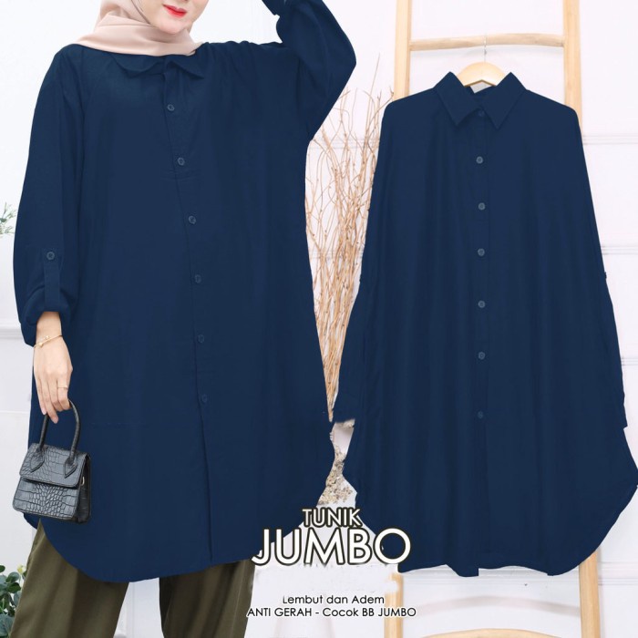 Baju Tunik Jumbo XXL LD 120 Wanita Kerah Kemeja - Hijau Army, XXL