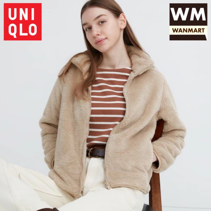 UNIQLO Women Jaket Wanita Fluffy Yarn Fleece Bulu Lembut Natural BN