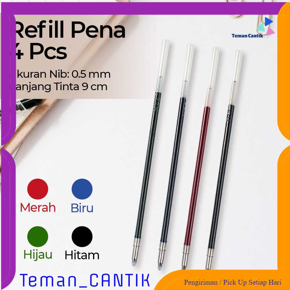 

TC - ATK Kaco GREEN Isi Refill Pena Pulpen Tinta Hitam Biru Merah Hijau 4 PCS - K1602