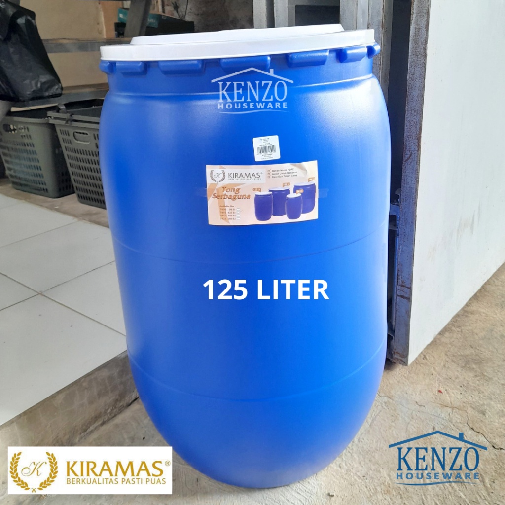 Gentong Air 125 Liter KIRAMAS Tong Air Plastik Gentong Cuci Mandi Drum Biru Tong Sampah Bulat