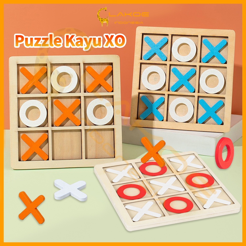 Lakoe Mainan Anak Puzzle Kayu Tic Tac Toe/Puzzle Geometri/Wooden Jigsaw Edukasi Permainan