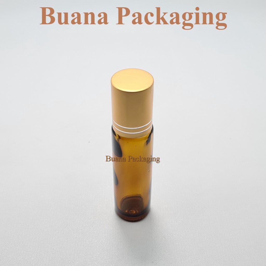 Botol Roll On 10 ml Amber Original Tutup Stainles Emas Matte Bola Stainles / Botol Roll On / Botol Kaca / Parfum Roll On / Botol Parfum / Botol Parfume Refill / Roll On 8 ml
