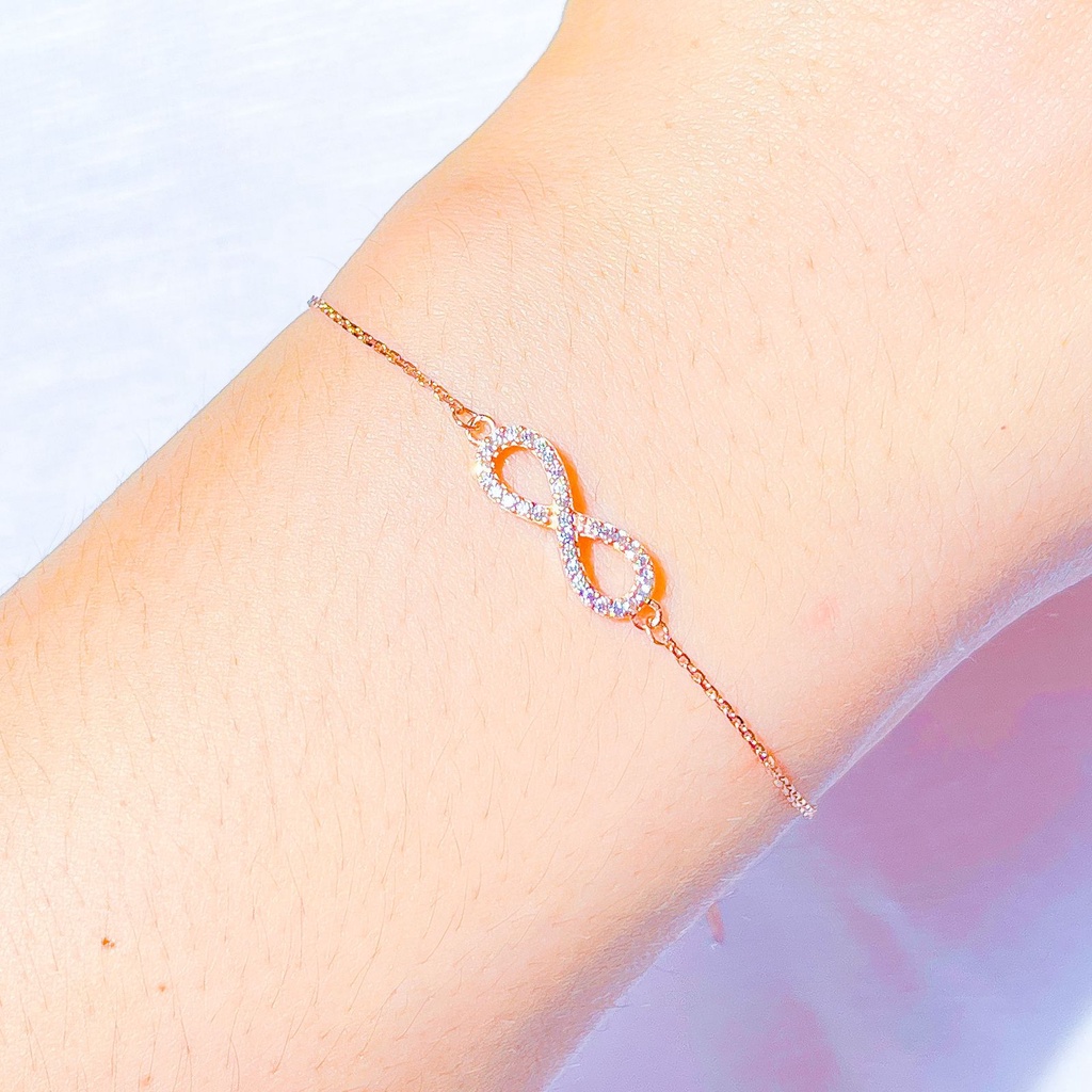 NEW Rantai tangan SERUT anak dan dewasa emas asli kadar 750 75 17k rosegold infinity adjustable pada