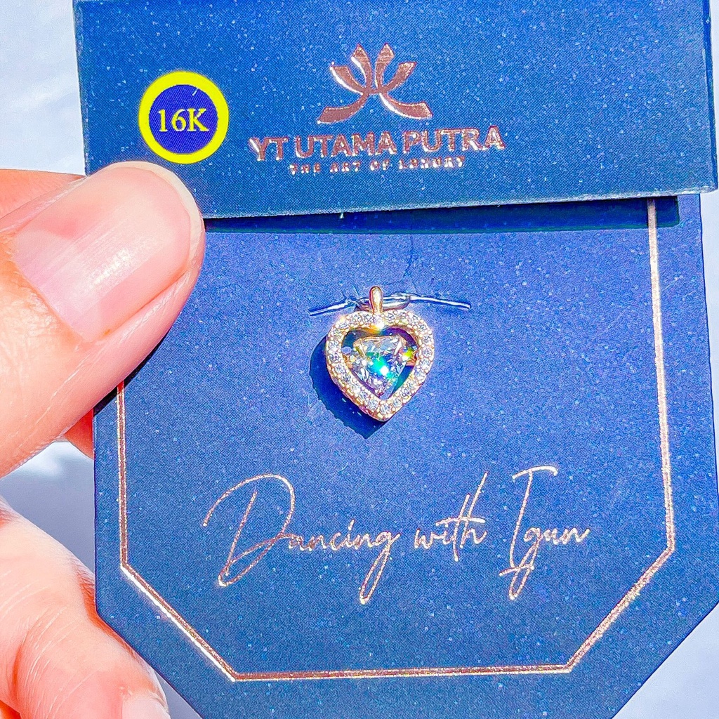 Liontin dancing stone anak dan dewasa emas asli kadar 700 70 16k love diamond look with igun ivan gu