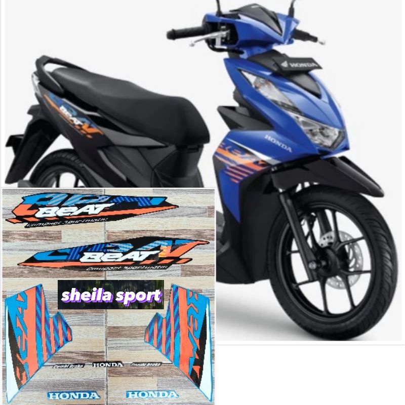 striping beat stiker Honda beat CBS techno blue black biru hitam tahun 2021 les list body beat kuali