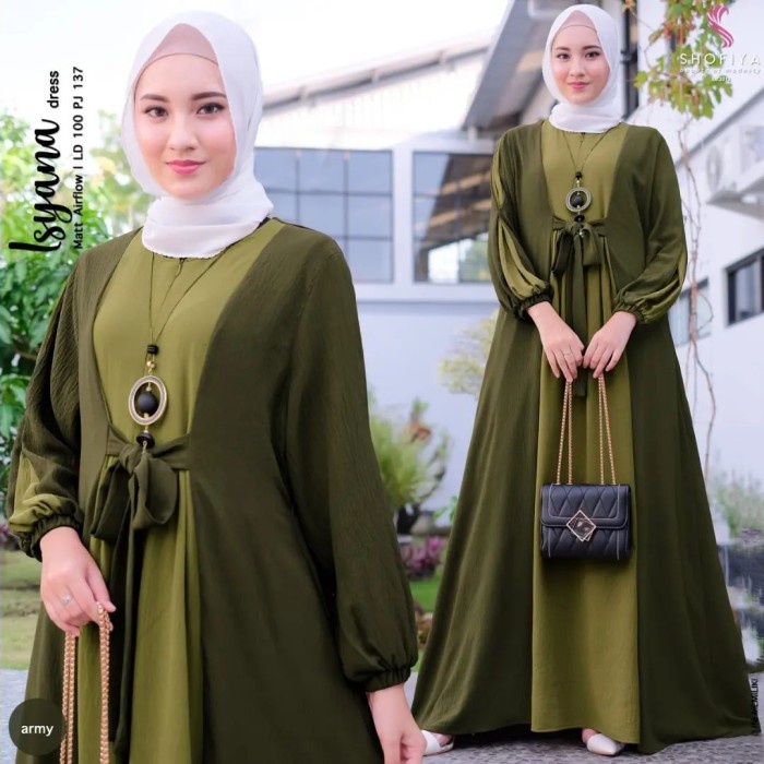 Gamis Crinkle Wanita  Kombinasi 2 Warna Kekinian ISYANA DRESS - brown