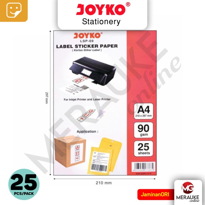 

Label Stiker JOYKO LSP-09 Ukuran A4 (1 Pak isi 25 Lembar)