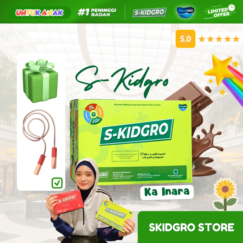 

S-KIDGRO PENINGGI BADAN ANAK SUSU SKIDGROW FULL KALSIUM PROTEIN & DHA ( REKOMENDASI KAK INARA RUSLI ) FREE SKIPPING! BISA COD! ORY
