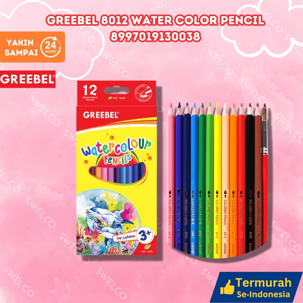 

GREEBEL Pensil Warna WATERCOLOR 8012 (ISI 12) /Coloring/Color/Colour Pencils Cerah tidak beracun GREEBEL 8012 WATER COLOR PENCILutk mewarnai anak