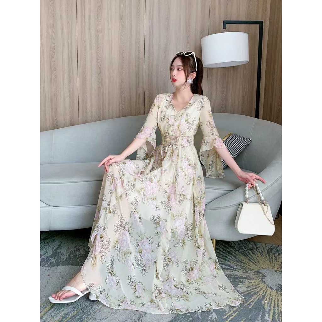 NJ Rafifah Maxi Dress Motif Bunga Gamis Wanita Muslim Korean Style