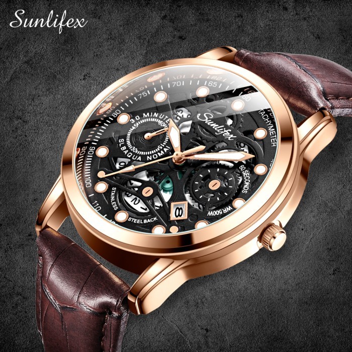 Sunlifex Jam Tangan Pria Asli Tali Kulit Bercahaya Jam Tangan Cowok - Cokelat /Update 2025