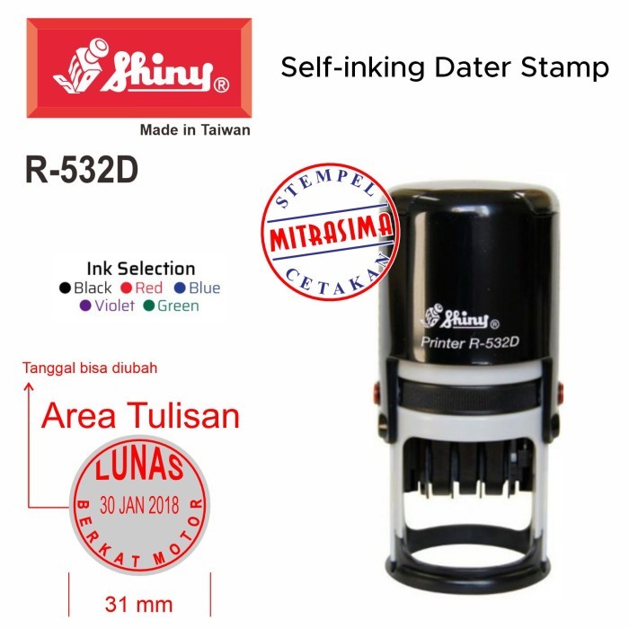 

Stempel Shiny R-532D R532D bulat dengan tanggal Tipe R 532D - Bodinya saja