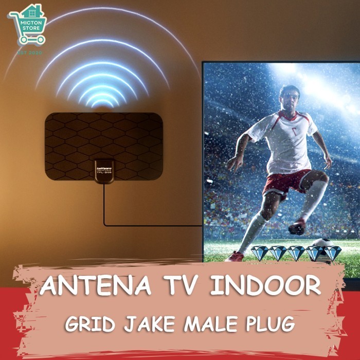 HOMTON Antena TV Digital Indoor DVB T2 25dB Grid Jack Male Plug TFL D139 dengan Frekuensi UHF dan VH