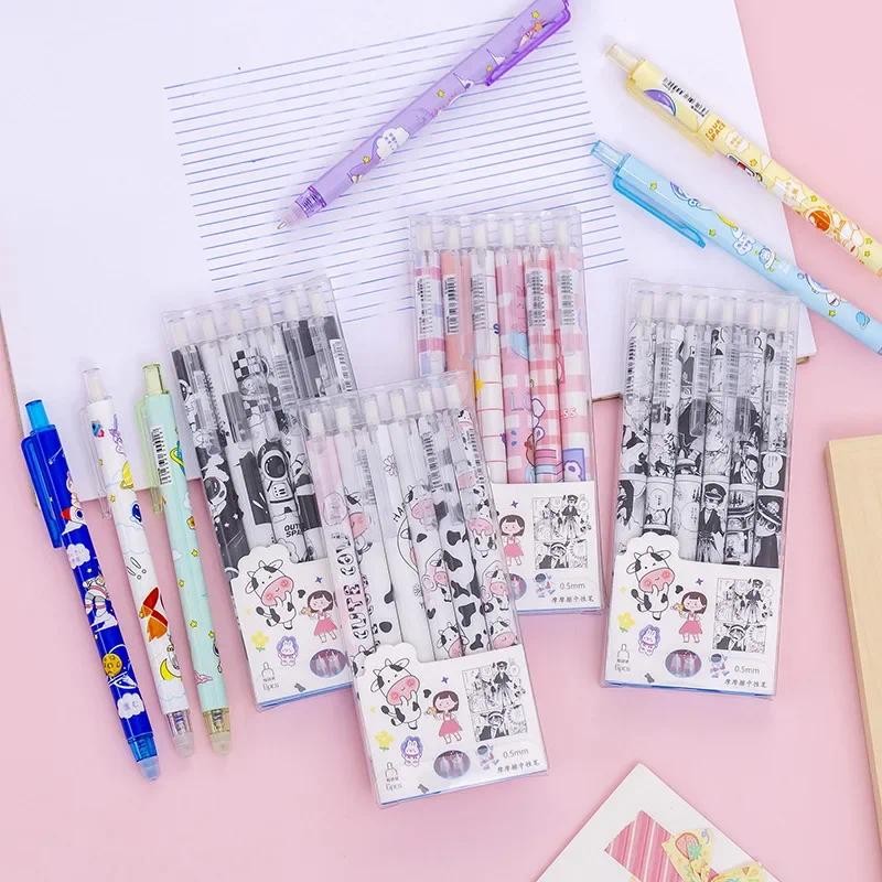 

6Pcs/Set Cartoon 0.5mm Blue Press Erasable Gel Pen Magical Friction Easy-to-erase Pen Creative School Student Writing Stationery