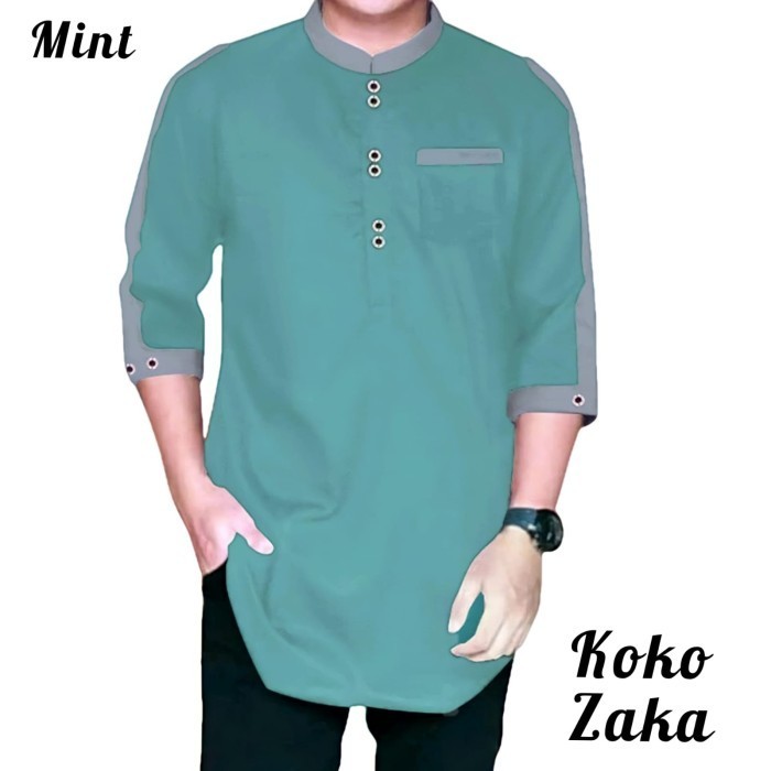 [Ramadhan Sale]Koko 2025 Koko ZAKA, Baju Kemeja Koko Pria Muslim terbaru - Mint, M