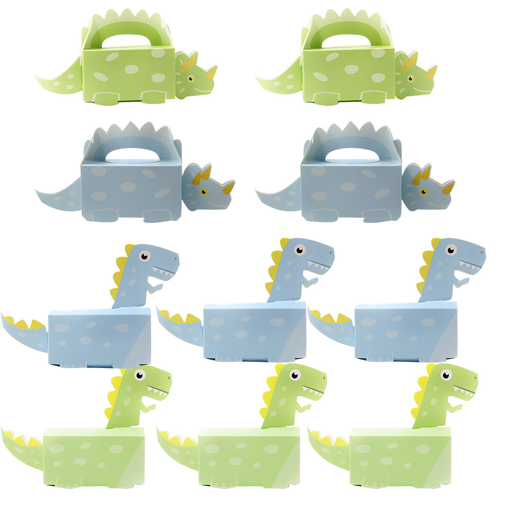 

10pcs Green Blue Dinosaur Cookie Boxes Carton Dinosaur Candy Box Boy's Happy Birthday Party Decorations Paper Packaging Boxes