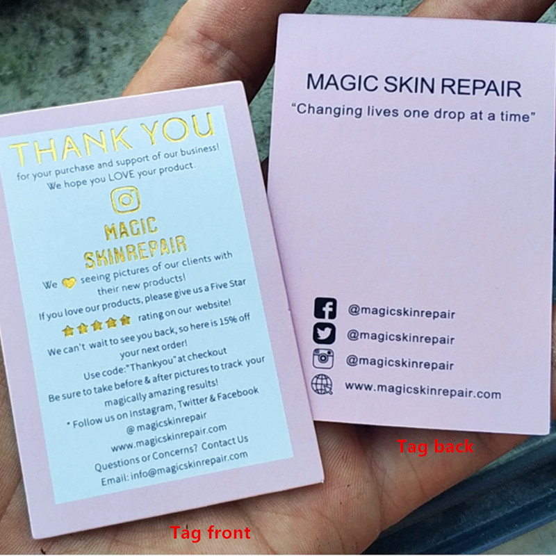 

1000pcs Custom 400GSM coated paper Tags 5 * 7.5 cm Feedback Name card golden foil print service business tag