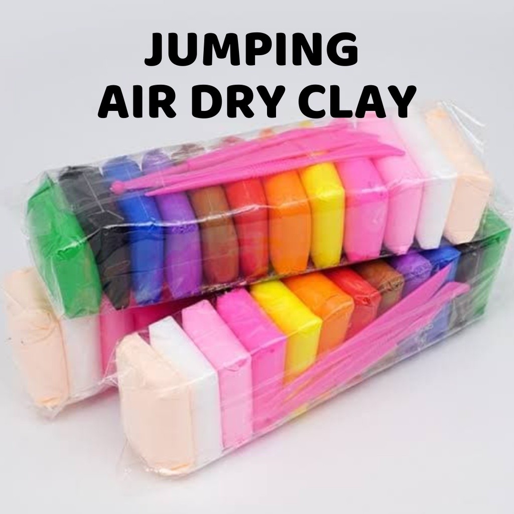 [SPECIAL] Air Dry Magic Jumping Clay 12 pcs Free 3 Tools Super Soft Light Polymer Polimer DIY Mainan