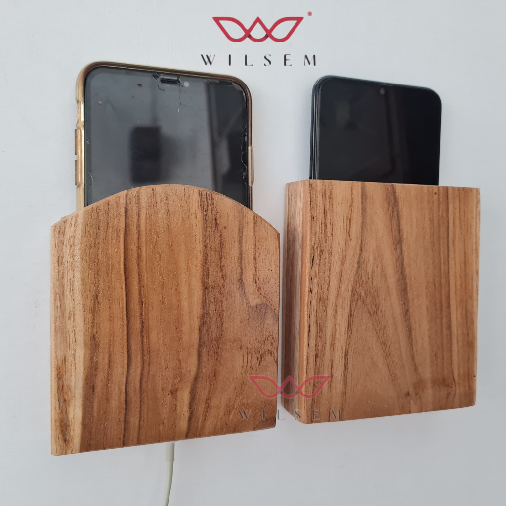 KAYU JATI 100% TEMPAT CAS HP TEMPEL DINDING/HANDPHONE HOLDER TEMPAT CAS HP DINDING ESTETIK KAYU JATI