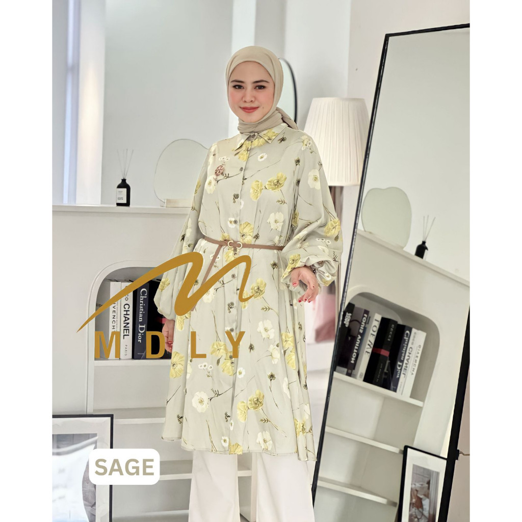 Pakaian kemeja  atasan wanita muslim Deera Long Tunik by Mdly