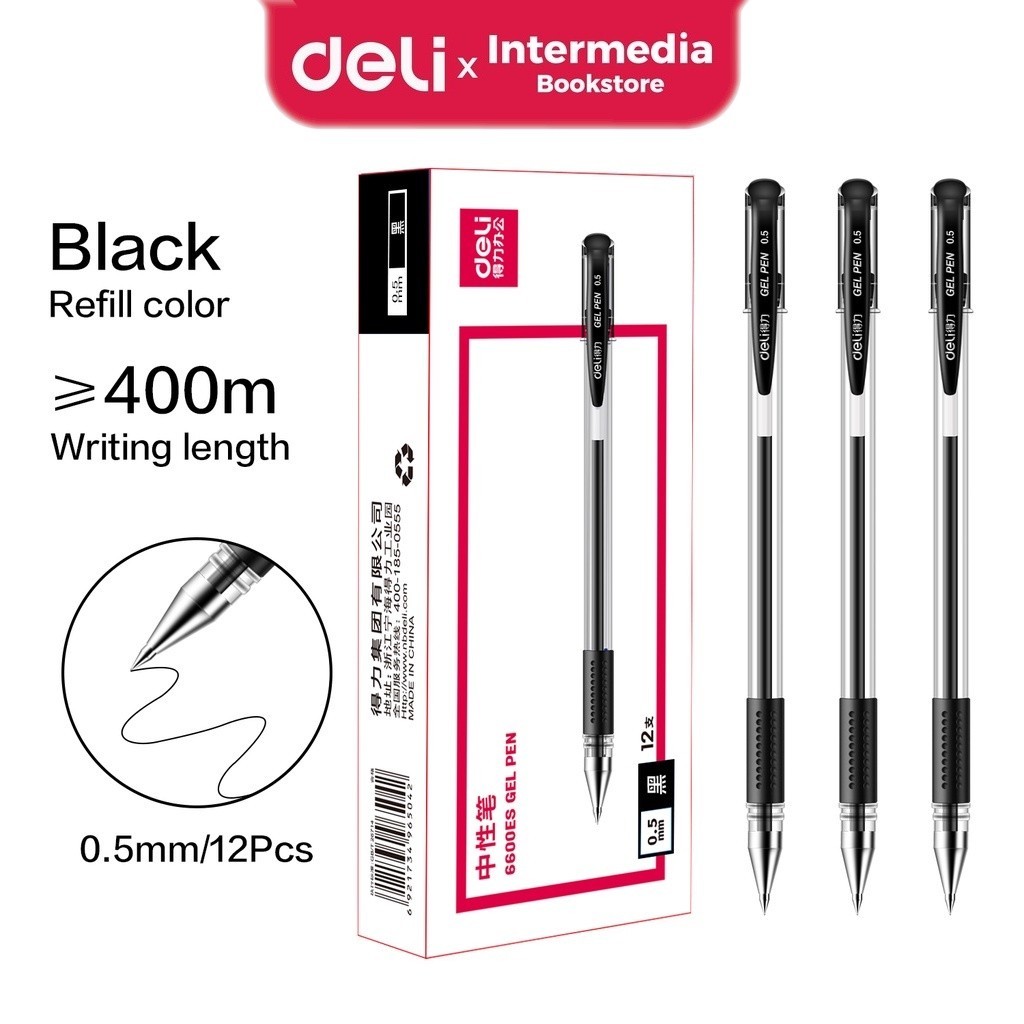 

BOBOMART X Deli 6600ES Gel pen Hitam 0.5mm ujung tumpul hitam nyaman dipakai