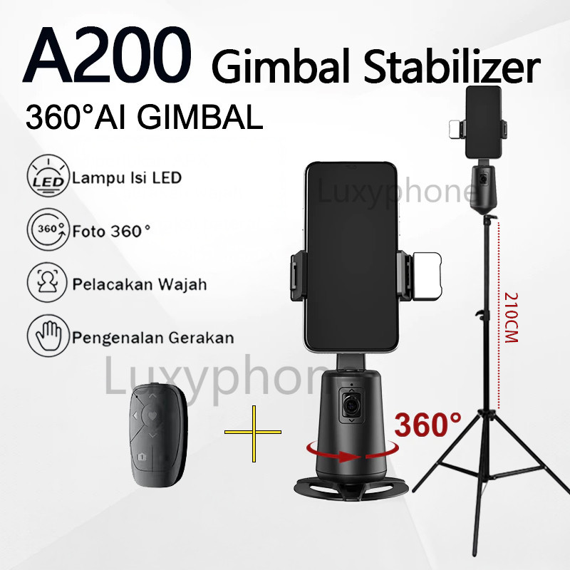 A200 Tripod Gimbal Stabilizer HP 360° Auto Face Tracking With Lampu Led Gimbal Stabilizer HP Murah
