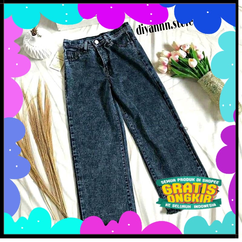 CELANA JEANS KULOT WANITA RAWIS SNOW BLACK CELANA JINS DENIM HIGH WAIST ACID MURAH CEWEK CEWE Origin