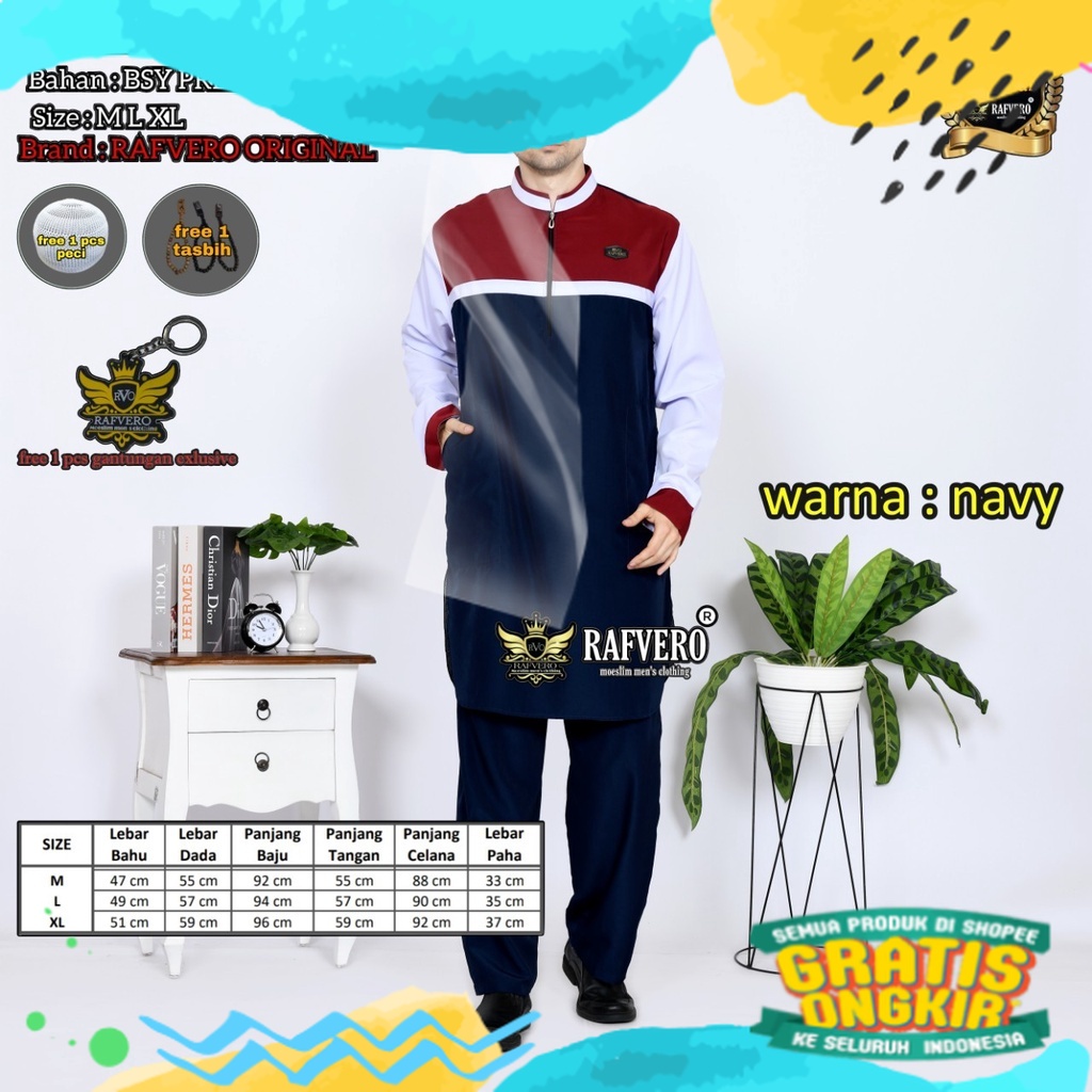 Hijjaz Store - Baju koko pria dewasa - Koko kurta pakistan - Setelan Pria Pakistan Dewasa/ biru telu