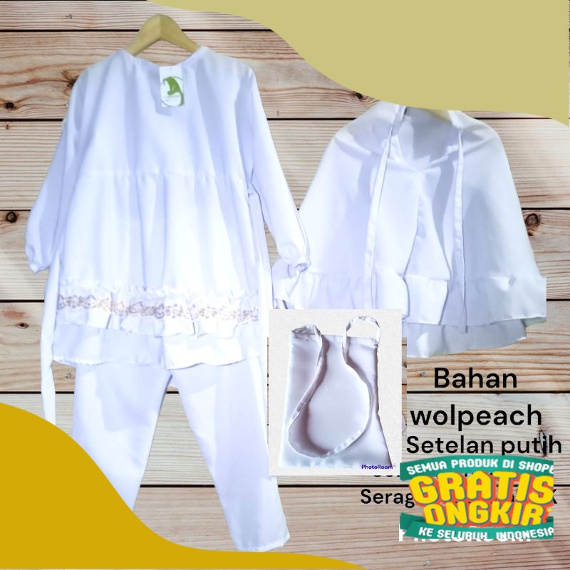 Baju Manasik Haji Anak Perempuan TK Setelan Gamis Muslim Putih Anak Seragam Paud Sekolah mengaji Ana
