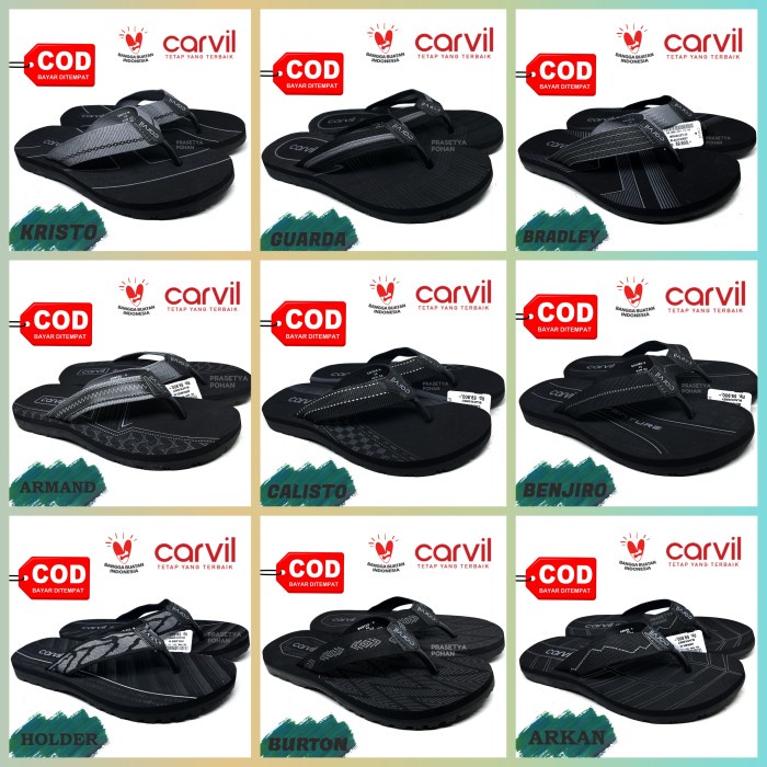 DRB Sandal Pria Carvil Original Anti Air - Sendal Carvil Pria Original - B - Hitam, 38