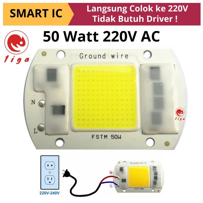 Chip LED COB AC 220V 50W CW HPL - Lampu Sorot Tanpa Driver