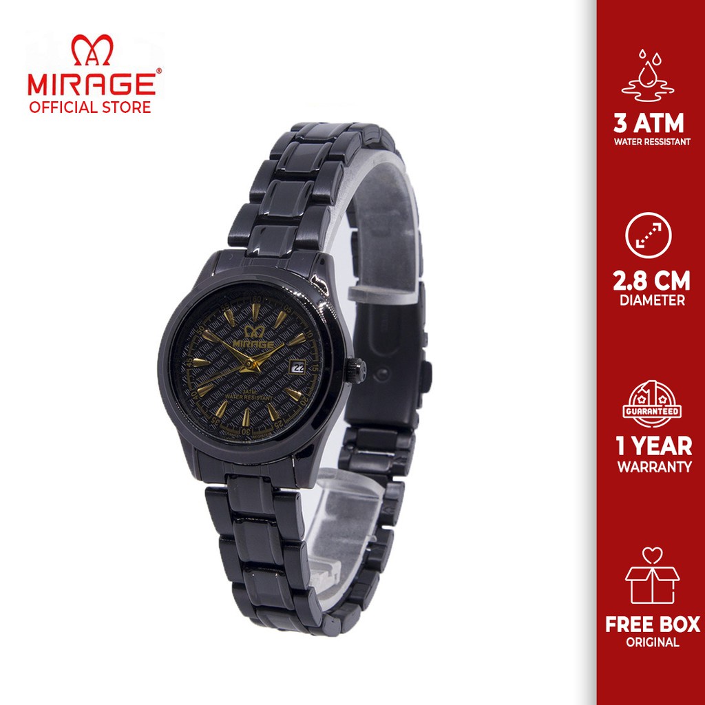 Mirage watch Jam Tangan Wanita Mirage Original Tahan Air Full Black Hitam 8520 L Keren Mewah