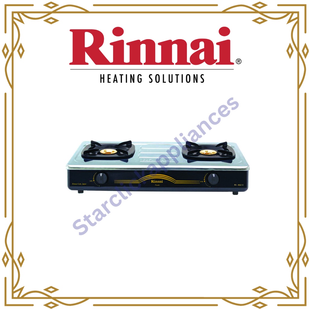 RINNAI Kompor Gas 2 Tungku RI-602 E (W) / RI 602 E(W) / RI602E / RI602EW / [GARANSI RESMI]